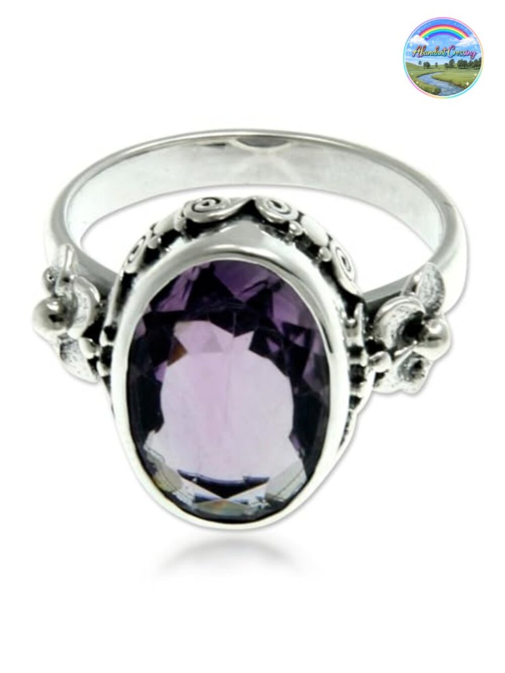 NOVICA Artisan Handmade Amethyst Solitaire Ring Sterling Silver Floral Purple